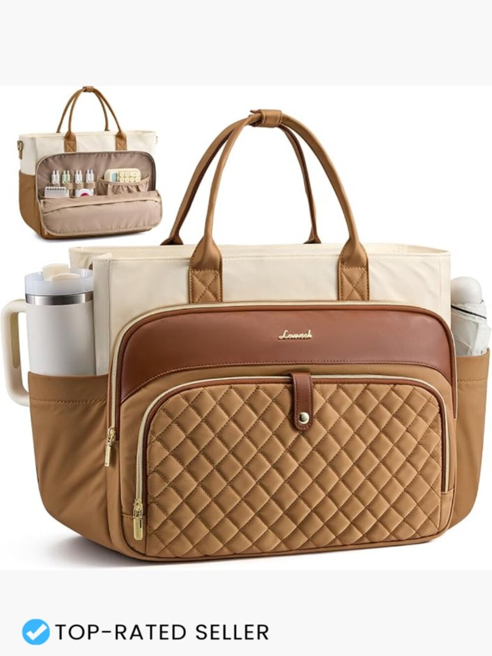 Quilted Laptop Tote Bag for Women 15.6 Inch Work Commuter Shoulder Travel
